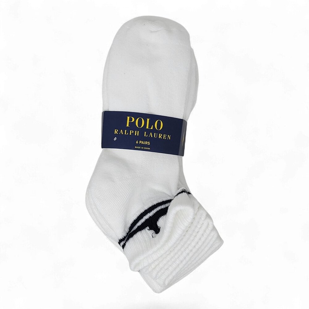 Polo Ralph Lauren Women's 6 Pair Quarter Ankle Socks White Black SpellOut Pony 4 - Picture 2 of 8